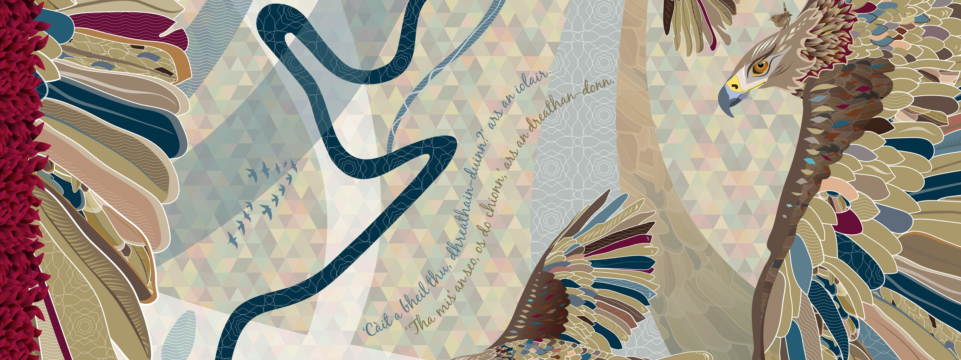 Detail from our eagle & wren design. Luxury silk scarves designed in the Scottish Highlands.