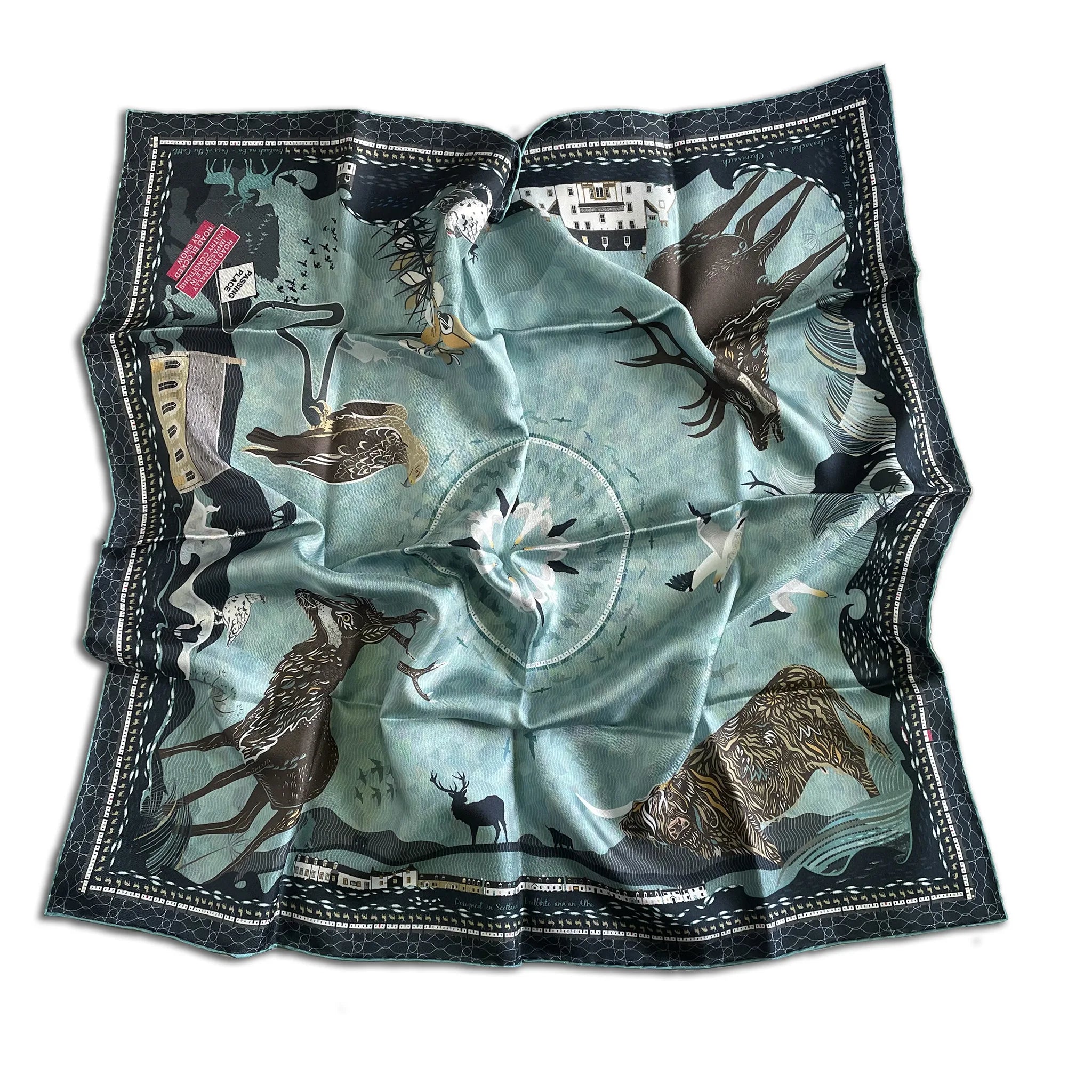 Bealach na Bà luxury silk scarf exclusively designed in Applecross. Luxury Scottish Highland gift.