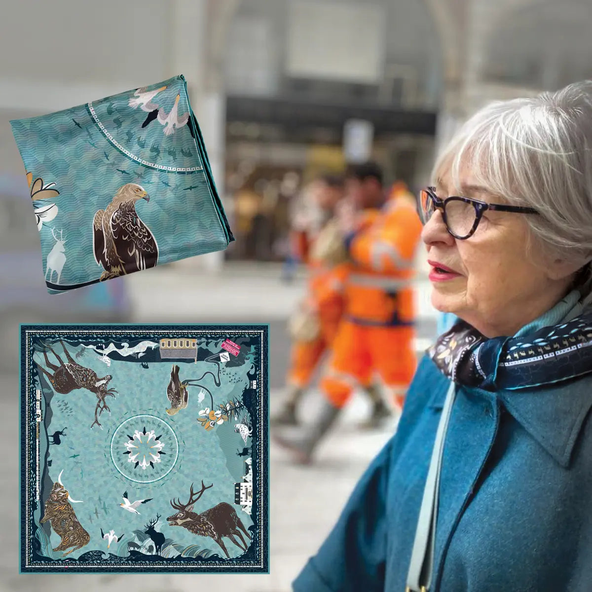 One of our customers wearing her Bealach na Bà scarf in the city.