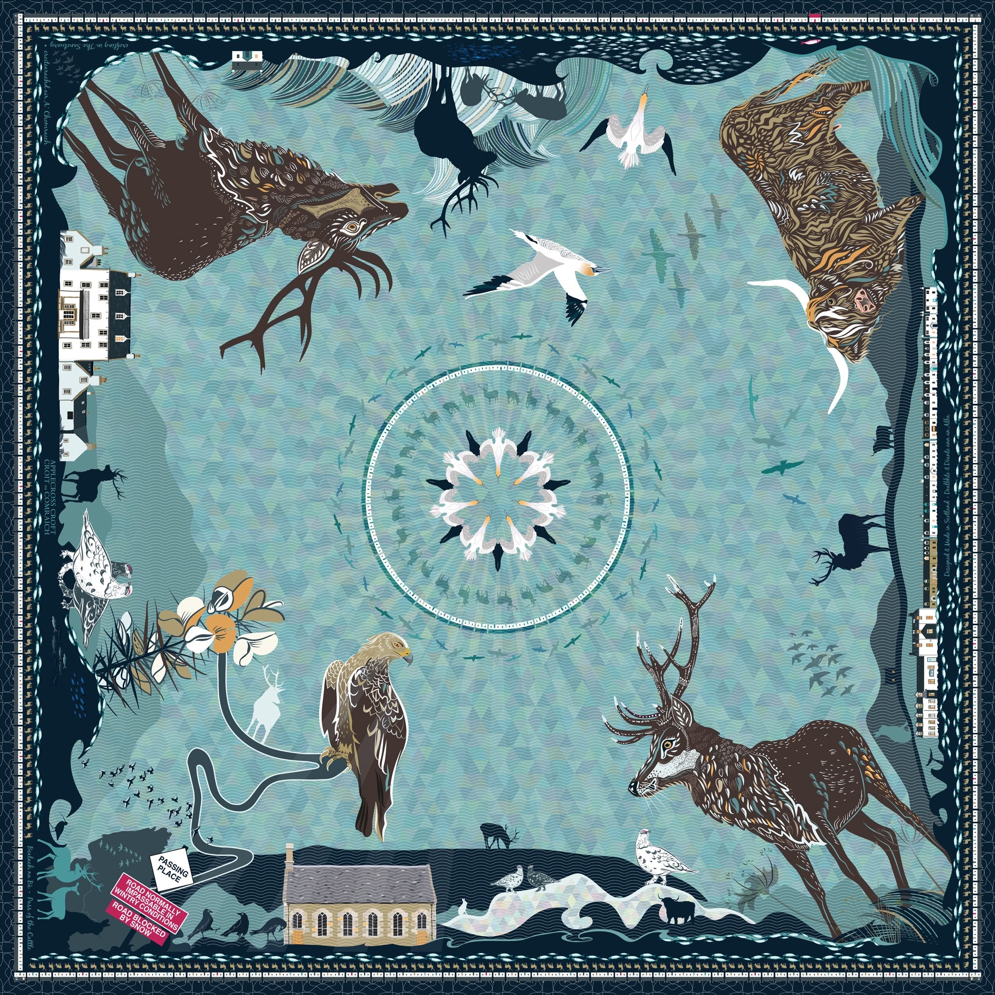 Bealach na Bà exclusive silk scarf design by Applecross Croft – luxury Scottish Highland gift