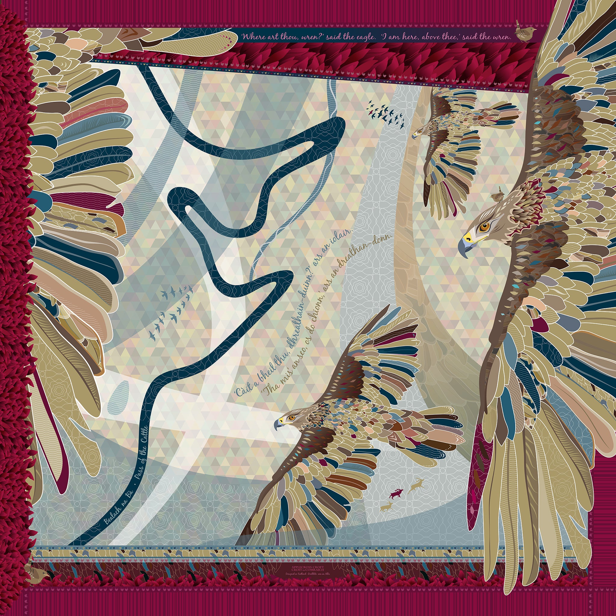 THE EAGLE & THE WREN | AN T-IOLAIR & AN DREATHAN-DONN | GRAND SILK SCARF | 130cm x 130cm