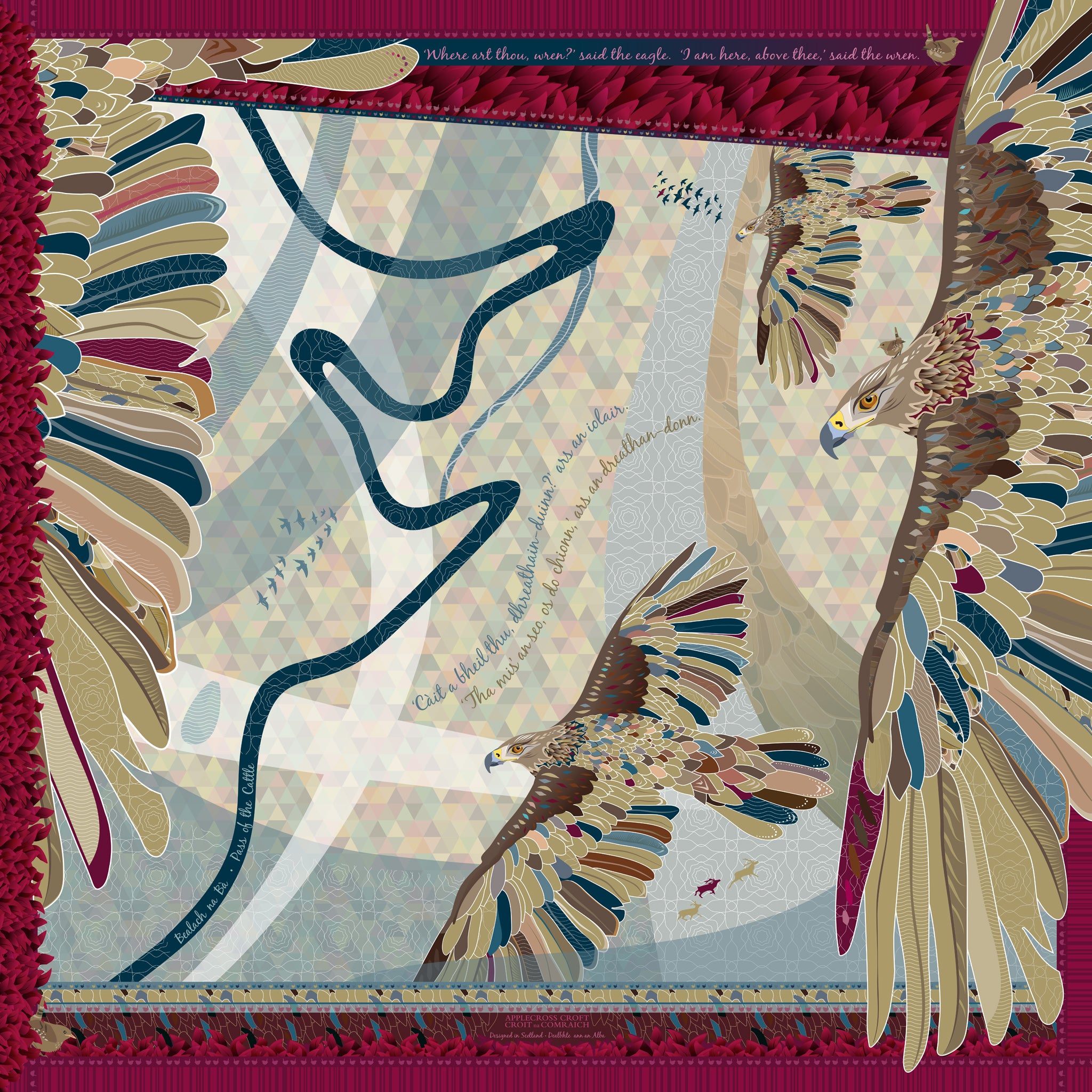 Eagle & Wren exclusive silk scarf design by Applecross Croft – luxury Scottish Highland gift