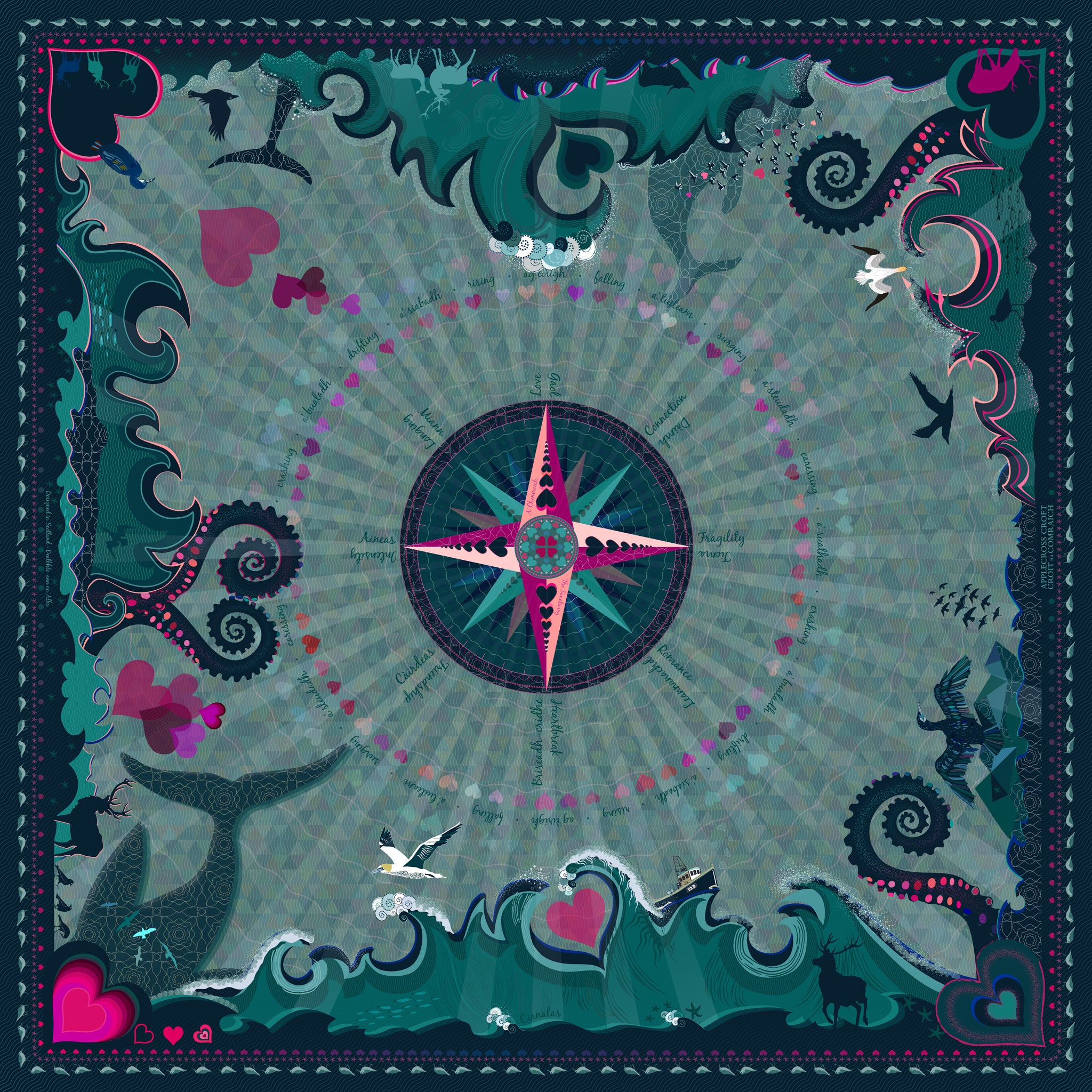 HeartStorm exclusive silk scarf design by Applecross Croft – luxury Scottish Highland gift