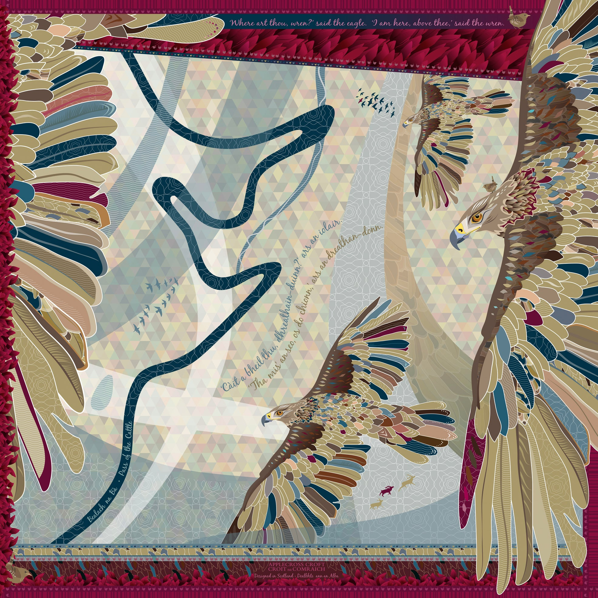 THE EAGLE & THE WREN | AN T-IOLAIR & AN DREATHAN-DONN | POCKET SQUARE | 42cm x 42cm